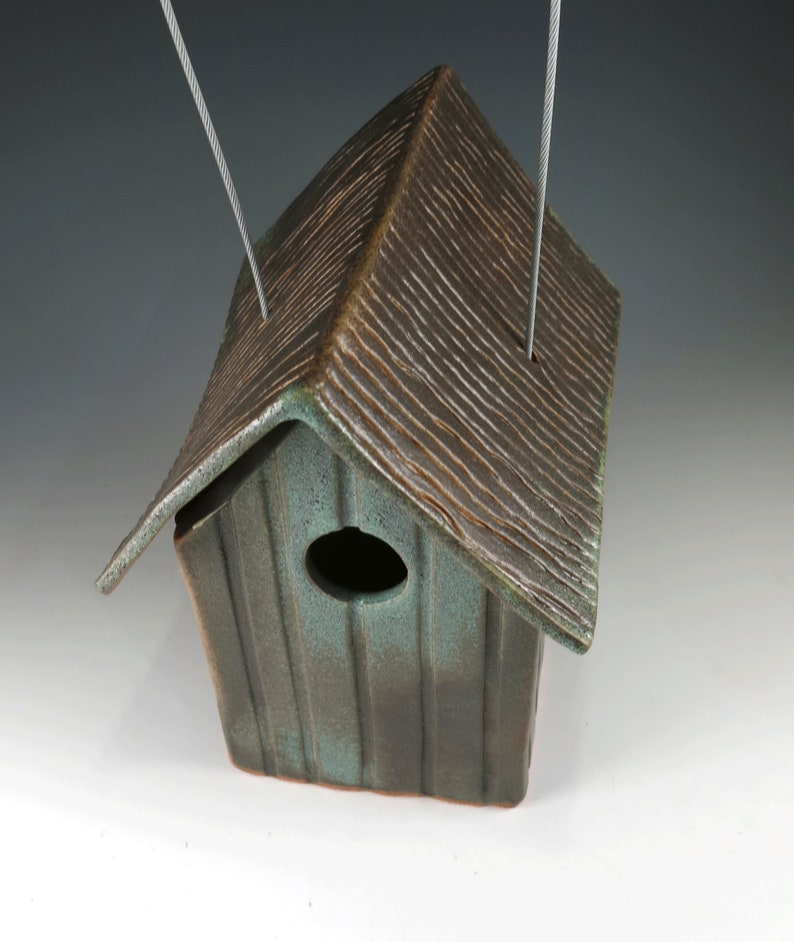 Rustic Weathered Bronze Bird House Pottery Outdoor Ceramic Birdhouse Home for Wild Birds Functional Decor for Bird Lovers image 3