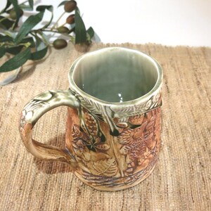 Handcrafted Large Pottery Mug with Woodland Animals, Unique 18 oz Hand Built Porcelain Cup image 6