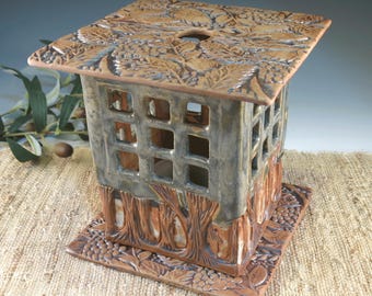 Zen Garden Lantern - Handmade Ceramic Candle Holder, Porcelain Pottery Sculpture for Rustic Outdoor Autumn Decor