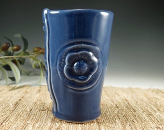 Handmade 10 oz Wine Cup or Tumbler in Sapphire Blue Made of Ceramic Porcelain, Mugs without Handles