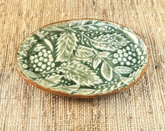 Handmade Celedon Green Pottery Plate – Berry Trinket Dish