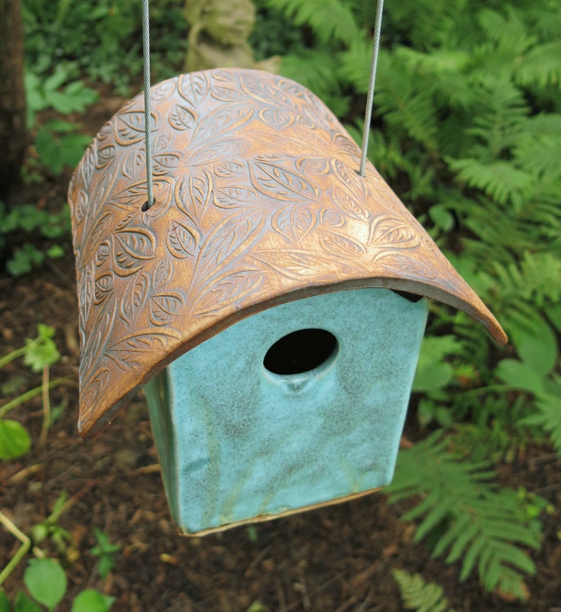 Pottery Bird House Handmade Outdoor Birdhouse Turquoise And Etsy