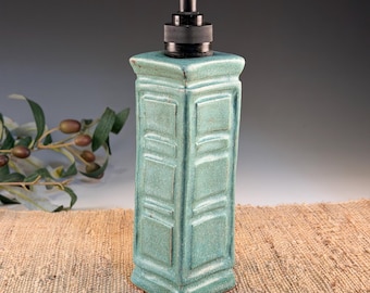 Handmade Stoneware Soap Dispenser, Arts and Crafts Style, Weathered Bronze
