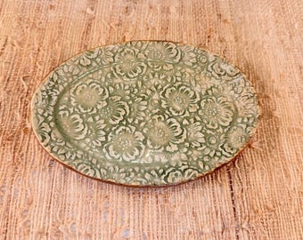 Handmade Camellia Porcelain Plate, Pottery Soap Dish, Jewelry Plate