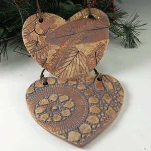 Christmas Ornament, Handmade Heart Woodland Nature Inspired Holiday Decoration, Botanical Pottery Tree Trimmer image 8
