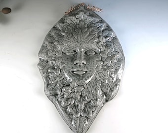 Porcelain Green Woman Wall Plaque, Winter Garden Sculpture