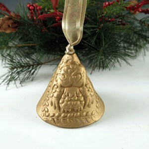 Owl Christmas Bell, Handmade Holiday Porcelain Ornament image 2