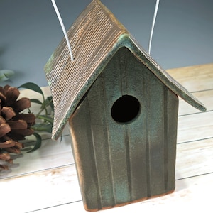 Rustic Weathered Bronze Bird House Pottery Outdoor Ceramic Birdhouse Home for Wild Birds Functional Decor for Bird Lovers image 1