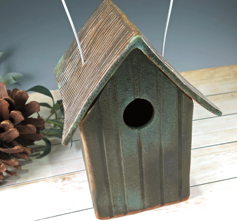 Rustic Weathered Bronze Bird House Pottery Outdoor Ceramic Birdhouse Home for Wild Birds Functional Decor for Bird Lovers image 1