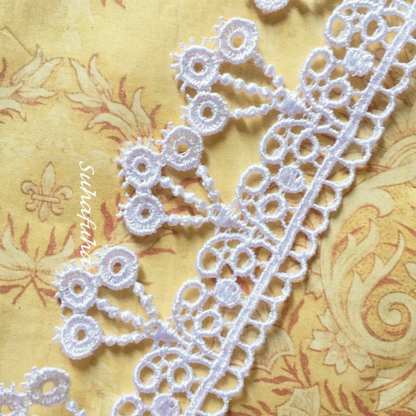 White Tri Dangle Fringe Lace Fabric Journals, Bridal, Jewelry Design, Garters, Altered Couture, Scrapbooking