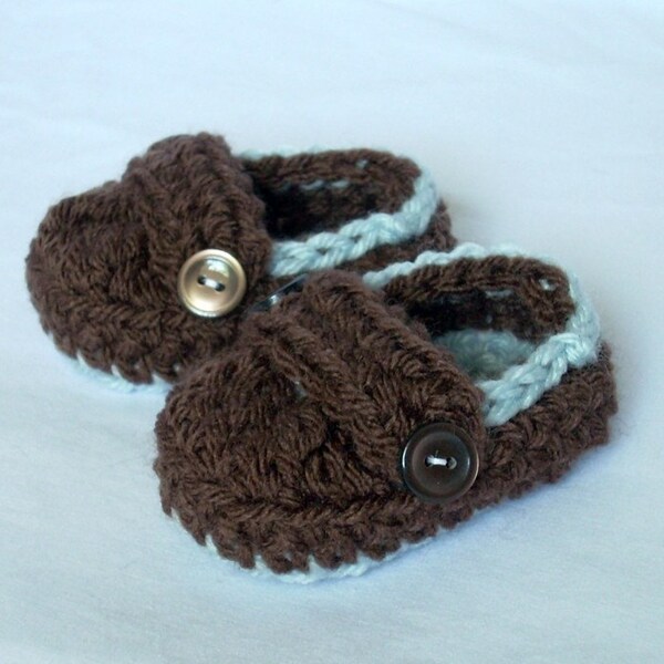 FREE SHIPPING 3-6 Months Baby Loafer Booties, crocheted, brown, blue