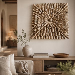 Handmade driftwood wall art, approx. 50 x 50 cm, square
