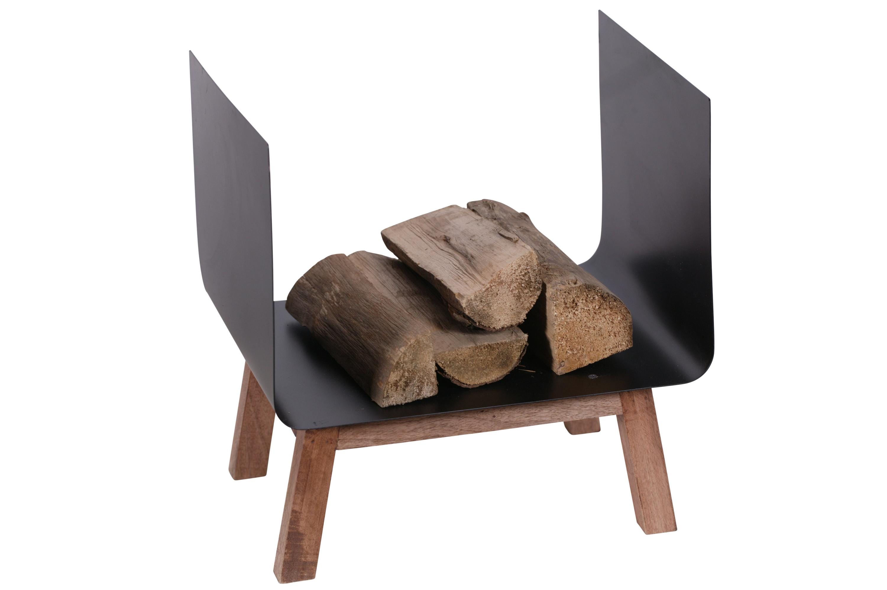 Range-bûches moderne - Range-bûches élégant en bois et métal, accessoire de cheminée rustique, design scandinave