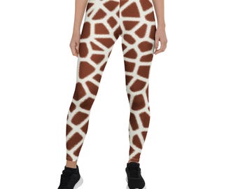 Giraffe Print Leggings, Festival Yoga Pants, Animal Print