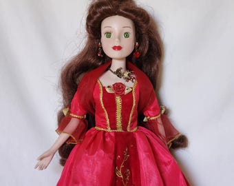 Disney Princess Belle In Red Dress Gown Porcelain Doll Beauty & The Beast Disney Princess Belle In Red Dress Gown Porcelain Doll Beauty & The Beast