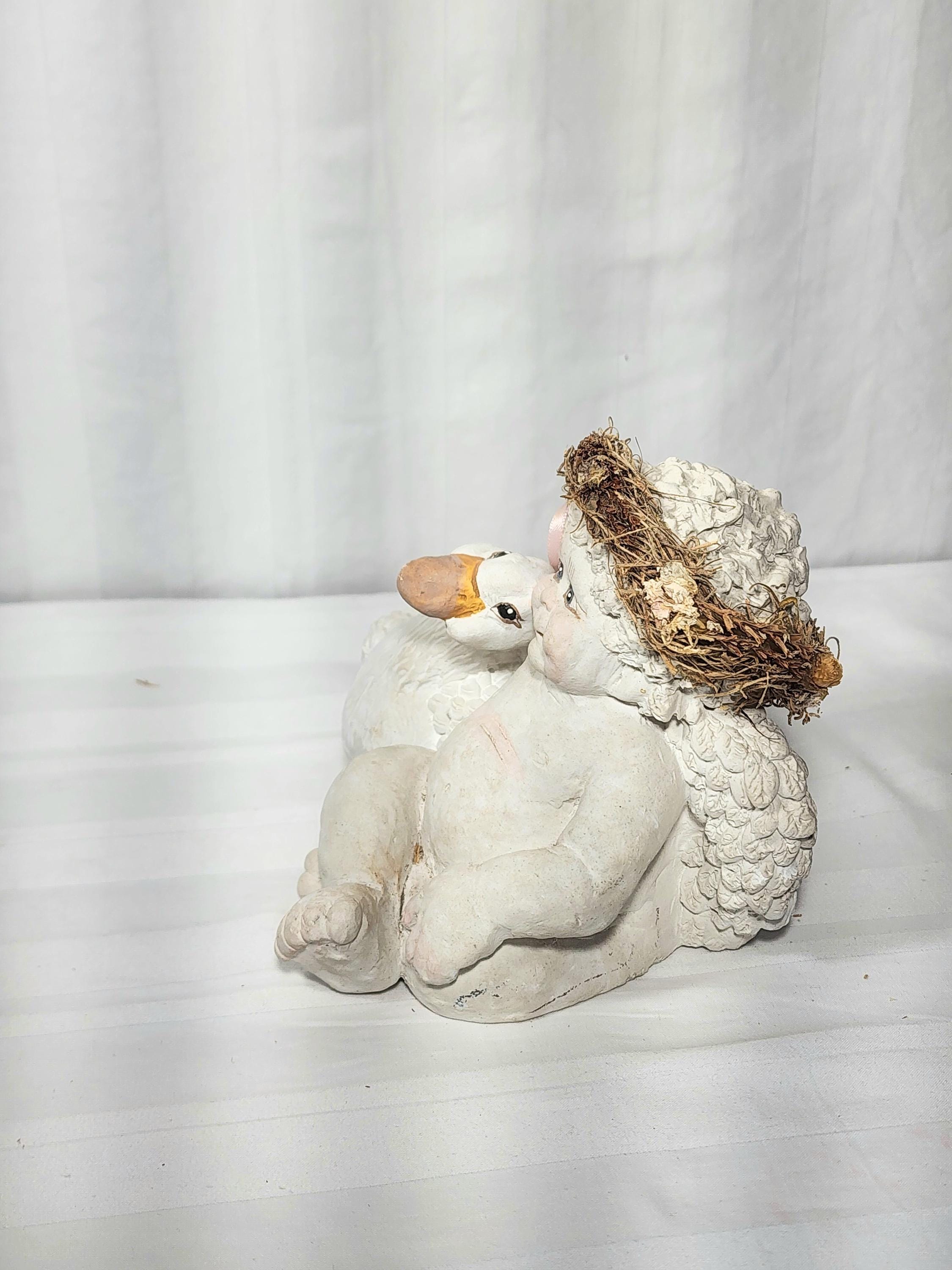 1991 Vtg Cast Art Industries Sitting Angel Cherub Set of 3 Straw