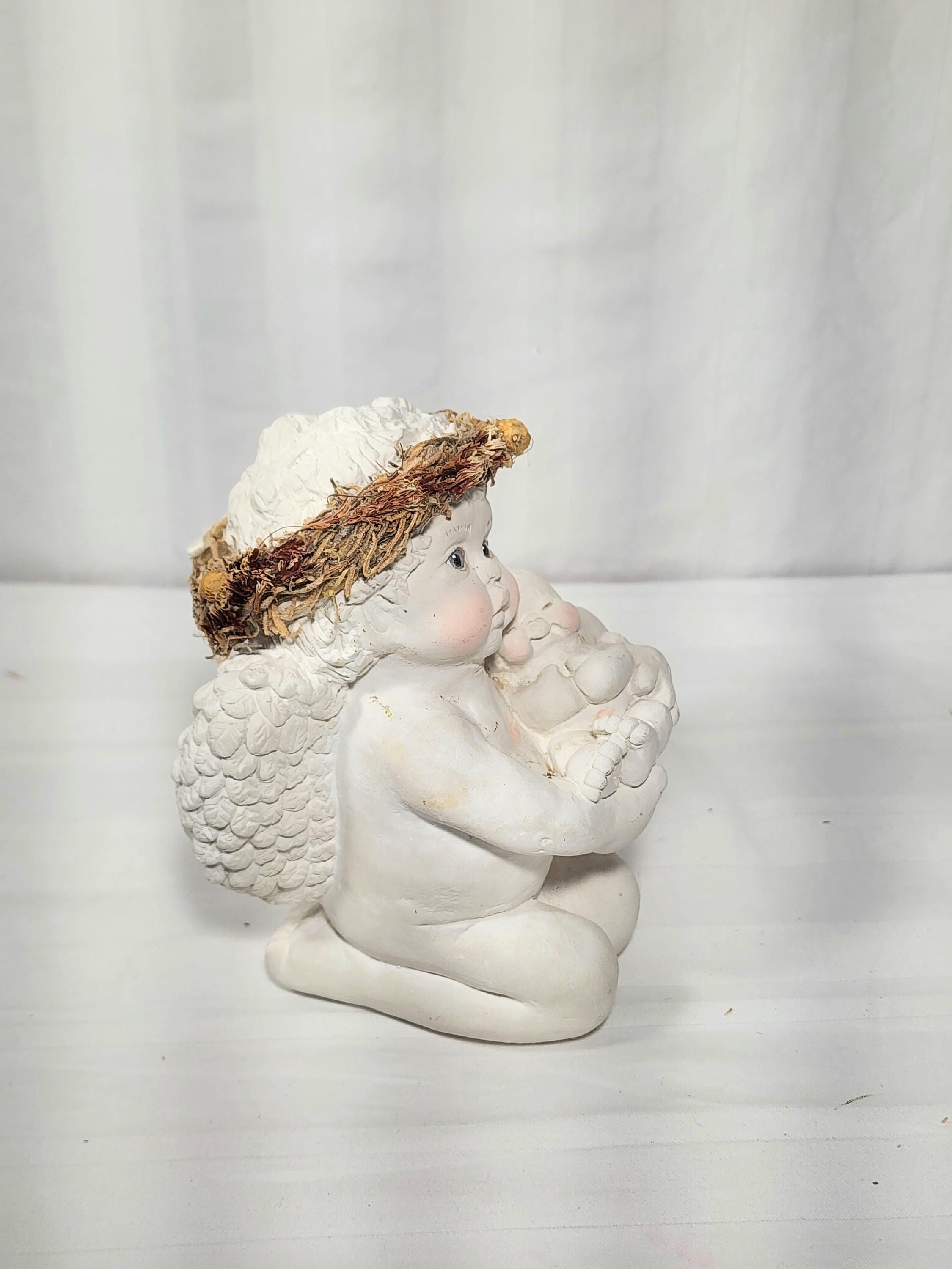 1991 Vtg Cast Art Industries Sitting Angel Cherub Set of 3 Straw