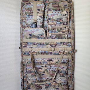 Vtg Route 66 Tapestry Luggage Hanging Clothes Garment Bag Travel Bag Go West