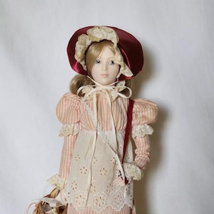 1984  Franklin Heirloom Doll &quot;The Ribbon&Lace Seller&quot;Fine Porcelain Original 17&quot;