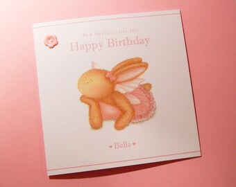 Personalised Birthday Card – Fairy Bella Birthday Card - Bobby Bunny and Friends Illustrated Luxury Card Range by Jennifer Keelan