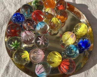24 pieces glass marbles flower marbles colored mouth-blown marble mixture glass balls decorative balls marble game decoration vase filling marble run glass