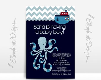 Octopus baby sprinkle baby brunch Under the sea baby shower card Printable Books for baby request card EDITABLE template pool party Crab