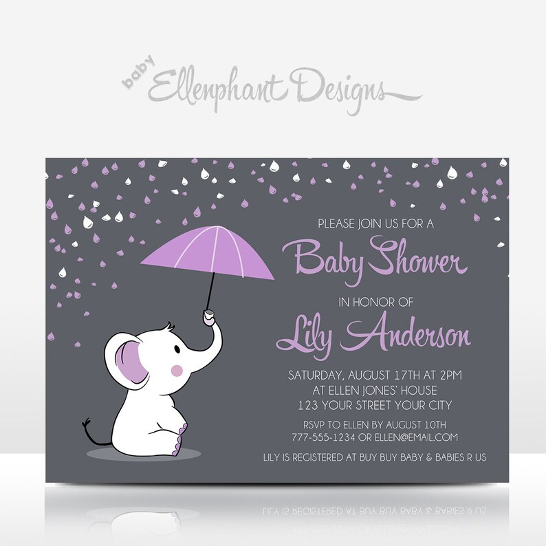 Purple Elephant Baby Shower Invitation Baby Sprinkle Etsy