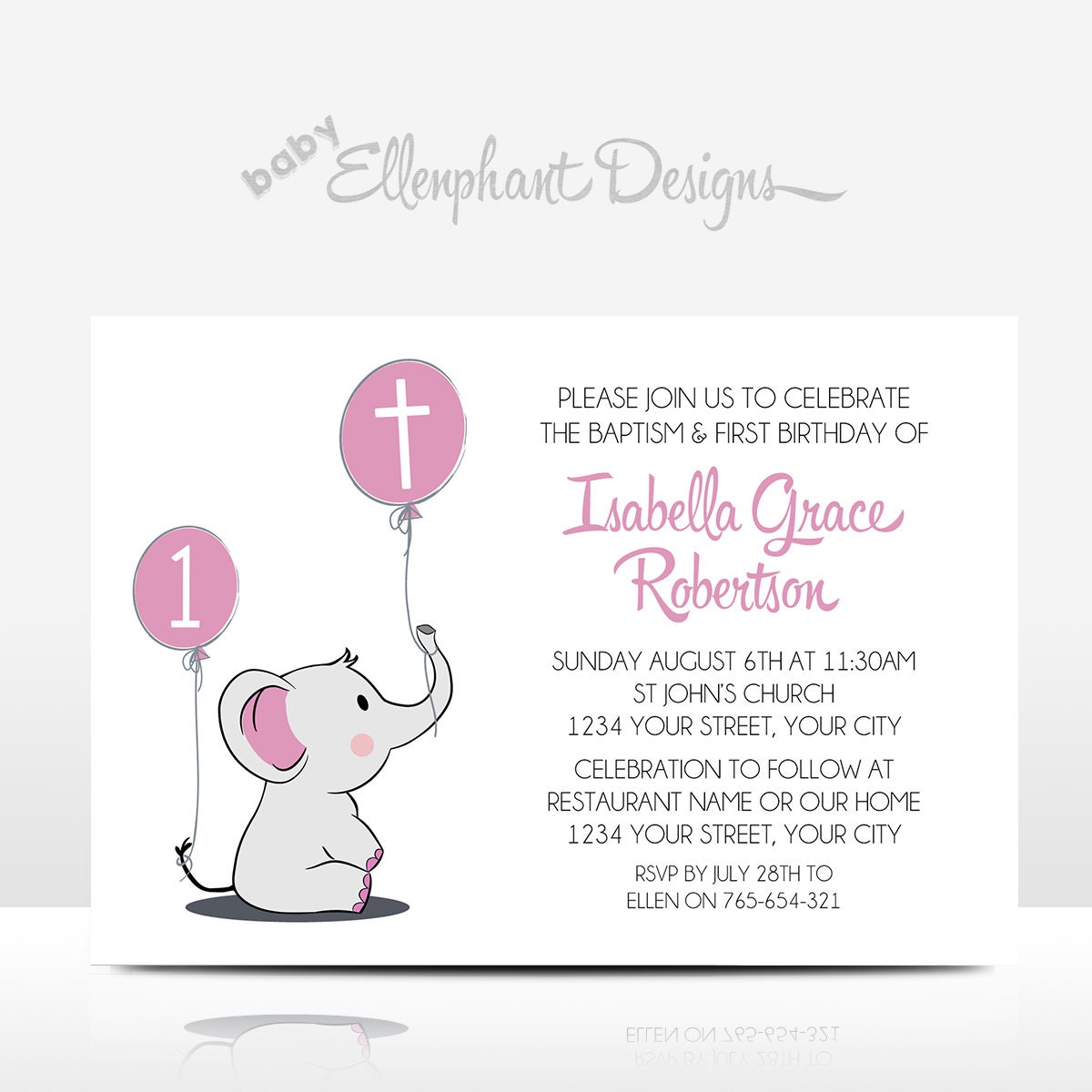 Girl & Boy Joint Christening & First Birthday Invitations Cards Free Envelopes 