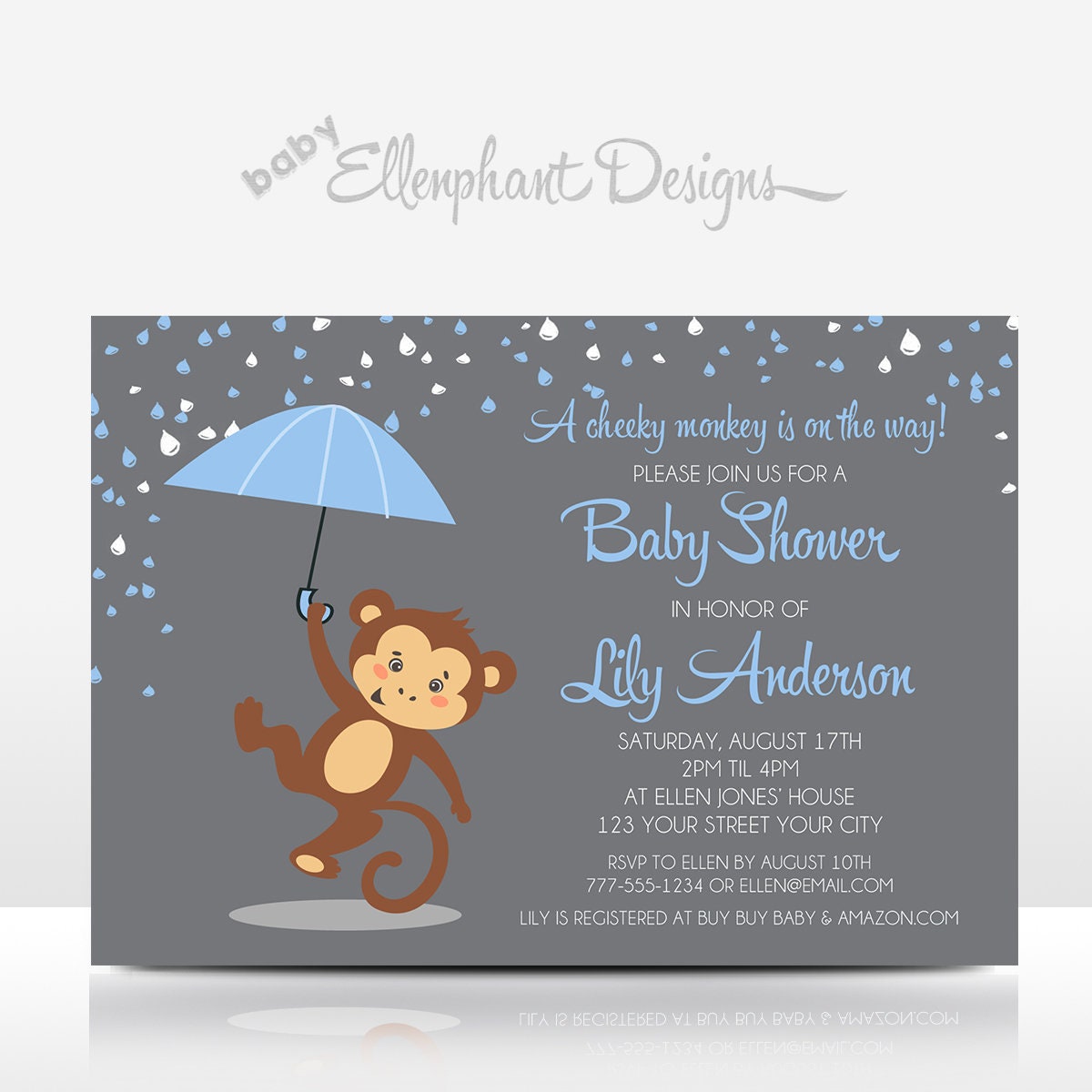 Invitations & Announcements Printable Baby Shower Invite Monkey Baby Shower Invitation Baby Boy