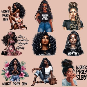 Schwarzes betendes Mädchen PNG - Afro Woman Sublimation Digitaler Download - Christliche Clipart für T-Shirts & Tassen