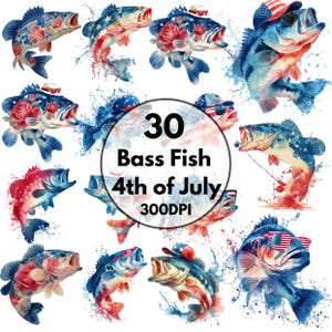 Patriotic Bass Fish PNG: 4th of July Sublimation Clipart (Digital Download)