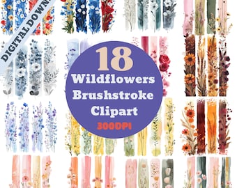 Watercolor Wildflower Brushstroke Clipart: Floral PNG (Digital Download)