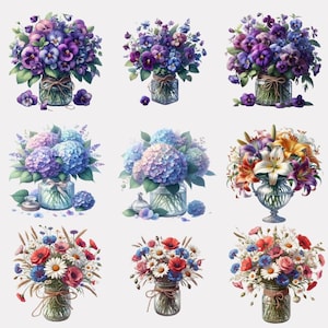 Rustic Floral Clipart: Mason Jar Flowers PNG Bundle (Digital Download)