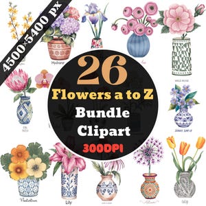 Floral Alphabet Clipart Set - A to Z Letter PNG SVG - Watercolor Botanical Monogram Digital Download