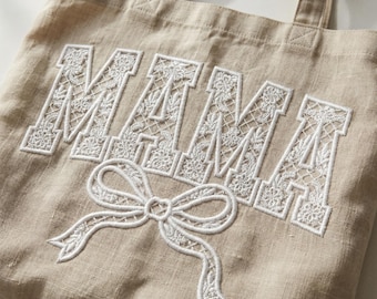 ママへの花柄レース刺繍デザイン（リボン付き）、ミシン刺繍ファイル、母の日デジタルダウンロード、4x5フープPES