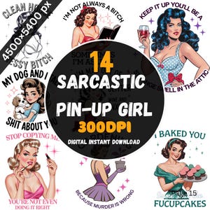 Sarcastic Pin-Up Girl PNG Clipart: Retro Sassy Woman Graphics (Digital Download Bundle)