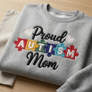 Trotse autisme moeder borduurwerk ontwerpen, puzzel moeder machine borduurbestand | Autismebewustzijn moeder digitale download