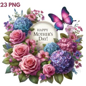 Pacote de clipart feliz dia das mães, 23 gráficos PNG, designs de sublimação para o dia das mães, arte de mãe para presentes e camisetas, uso comercial incluído