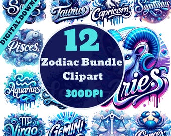 Airbrushed Zodiac PNG Bundle: Horoscope Sublimation Designs (Digital Download)