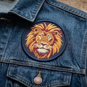 Diseño de bordado de cabeza de león, parche de animal realista (7,6 x 7,6 cm) (descarga digital)