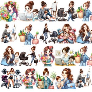 Messy Bun Mom Life PNG Bundle - Mom Hair SVG Clipart - Busy Mom Digital Download for Sublimation Shirts Tumblers Mugs