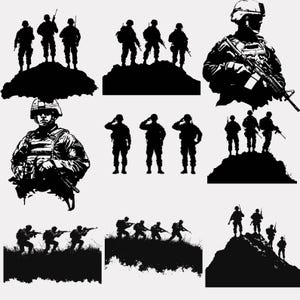 American Soldier with Flag Silhouettes - Patriotic Military Clipart