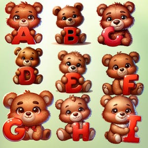 37 Ursinho de Pelúcia Alfabeto PNG | Letras Fofas Clipart | Fonte de Urso de Pelúcia para Download Digital para Sublimação, Chá de Bebê, Artesanato de Berçário.