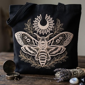 Death Head Moth Machine Embroidery Design - Celestial Moon & Skull - Large Witchy Boho Back Patch Pattern - Digital Download