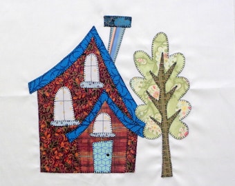 Red House Appliqued Quilt Block