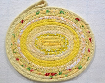 Country Yellow with Red Coiled Fabric Candle Mat