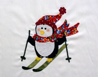 Skiing Penguin Quilt Block