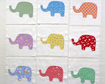 Elephants Appliqued Quilt Blocks