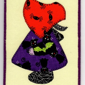 Halloween Sunbonnet Sue Quilted Fabric Postcard
