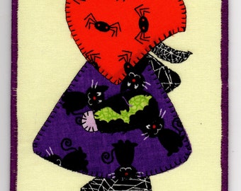 Halloween Sunbonnet Sue Quilted Fabric Postcard